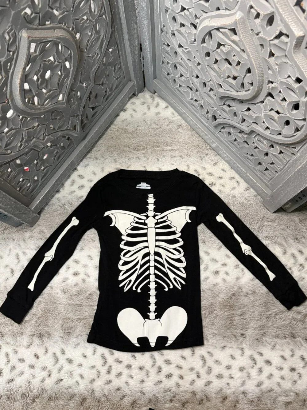 Black Glow In The Dark skeleton bones pajama set boys 4T Halloween costume fall